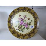 WALL PLAQUE DECORATED WITH BLOSSOM & BUTTERFLIES, SIGNED TO REVERSE L HAUGHTON 1883. 30 CMS