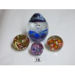 4 PAPERWEIGHTS INCLUDING MILLEFIORI