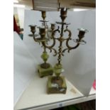PAIR OF BRASS AND MARBLE CANDELABRAS