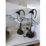 PAIR OF TABLE LAMPS WITH GLASS FLOWER SHAPED SHADES