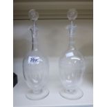 PAIR OF ETCHED GLASS DECANTERS 33 CMS