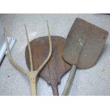 3 VINTAGE WOODEN FRENCH FARM TOOLS