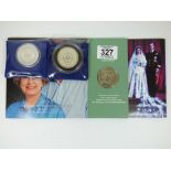 2007 DIAMOND WEDDING CROWN FOLDER & £5.00 COIN + THE QUEENS 80th BIRTHDAY £5.00 COIN + THE QUEENS