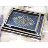 3 GRADUATED WOODEN, DECORATED TRAYS