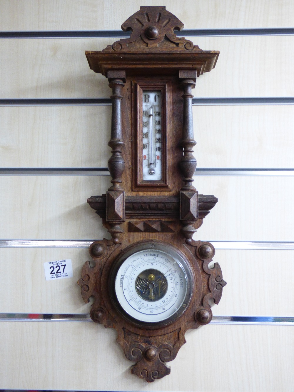 BAROMETER / THERMOMETER IN CARVED WOODEN CASE