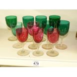 11 WINE GLASSES, 7 GREEN & 4 RED
