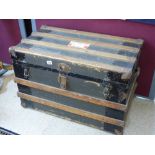 TURN OF THE CENTURY WOODEN BOUND TRAVELLING TRUNK