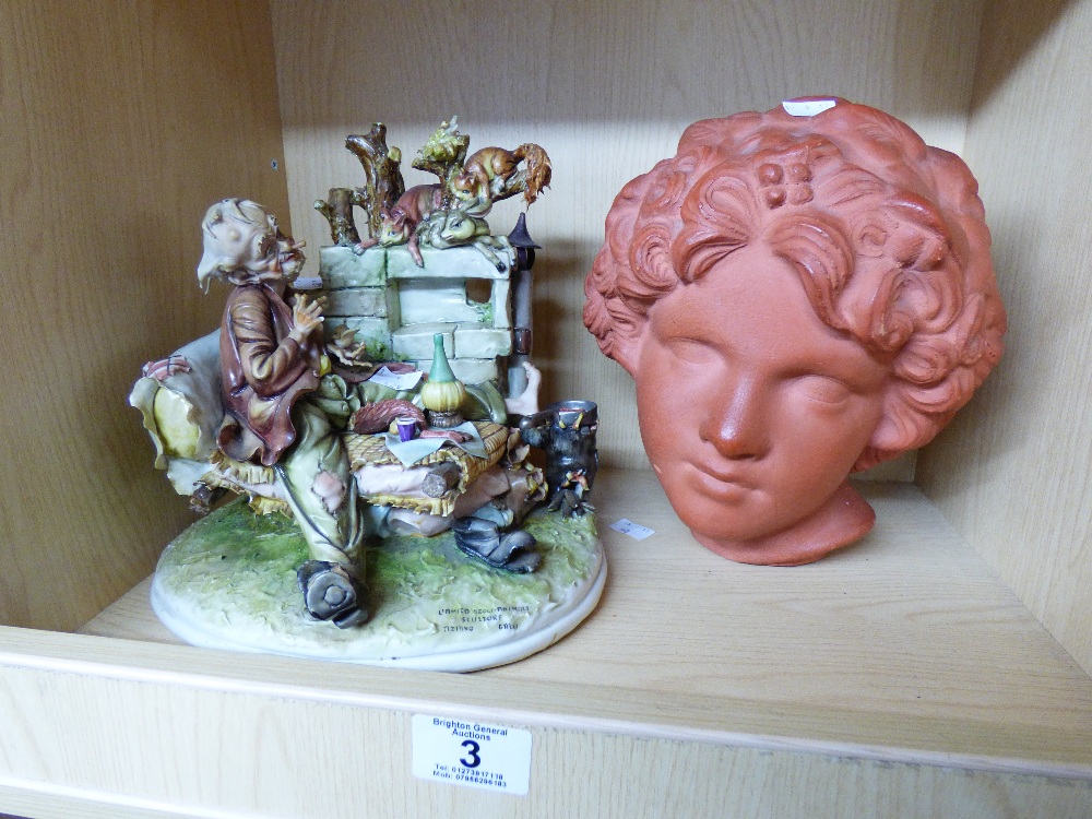 HAND PAINTED ITALIAN PORCELAIN SCULPTURE & TERRACOTTA HEAD OF A WOMAN