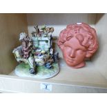 HAND PAINTED ITALIAN PORCELAIN SCULPTURE & TERRACOTTA HEAD OF A WOMAN