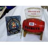 WATNEYS RED BARREL ILLUMINATED ADVERTISING DISPLAY + WHITBREAD BREWMASTER MIRROR