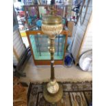 VICTORIAN CONVERTED OIL LAMP, BRASS & CERAMIC (POSSIBLY WORCESTER) A/F