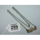 CHAIN, MARKED 925 + WHITE METAL ART NOUVEAU STYLE PENDANT