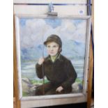OIL ON BOARD OF A YOUNG GIRL IN RIDING OUTFIT, INITIALLED HBS. INSCRIPTION TO BACK - JANE