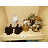 MIXED LOT INCLUDING ORIENTAL FIGURES AND WOODEN FACE PLAQUES