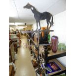 WROUGHT IRON WEATHER VANE DECORATED WITH A HORSE