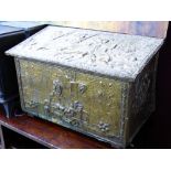 LARGE BRASS COVERED TRUNK DECORATED WITH KNIGHTS