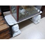 STONE GARDEN SEAT WITH TWIN LION SUPPORTS