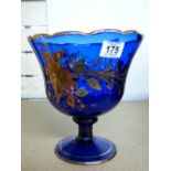 BLUE & GILT GLASS PEDESTAL BOWL