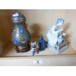 3 X ORIENTAL FIGURES & A CLOISONNE LIDDED URN