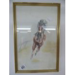 PAINTING OF THE 1977 EPSOM DERBY WINNER THE MINSTREL RIDDEN BY LESTER PIGGOTT 470 X 300 CMS