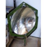MILITARY PARABOLIC / CONCAVE MIRROR IN WOODEN FRAMEWORK, WITH AIR MINISTRY MARKS, AIRCRAFT CARRIER