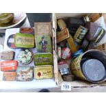 BOX OF VINTAGE TINS INCLUDING CYCLE REPAIR, TOM LONG, GEES LINCTUS.