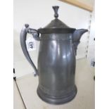 VICTORIAN PEWTER & ENAMEL METAL HOT WATER JUG, 30 CMS