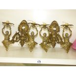 2 X BRASS WALL LIGHT BRACKETS IN THE FORM OF LADIES HOLDING THE LIGHTS