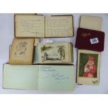 6 VINTAGE ALBUMS / AUTOGRAPH BOOKS CONTAINING VARIOUS AMMOUNTS OF WATER COLOURS, SKETCHES, POEMS