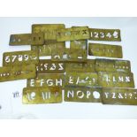 QUANTITY OF COPPER STENCIL PLATES INCLUDING LETTER & NUMBERS & VARIOUS SHAPES