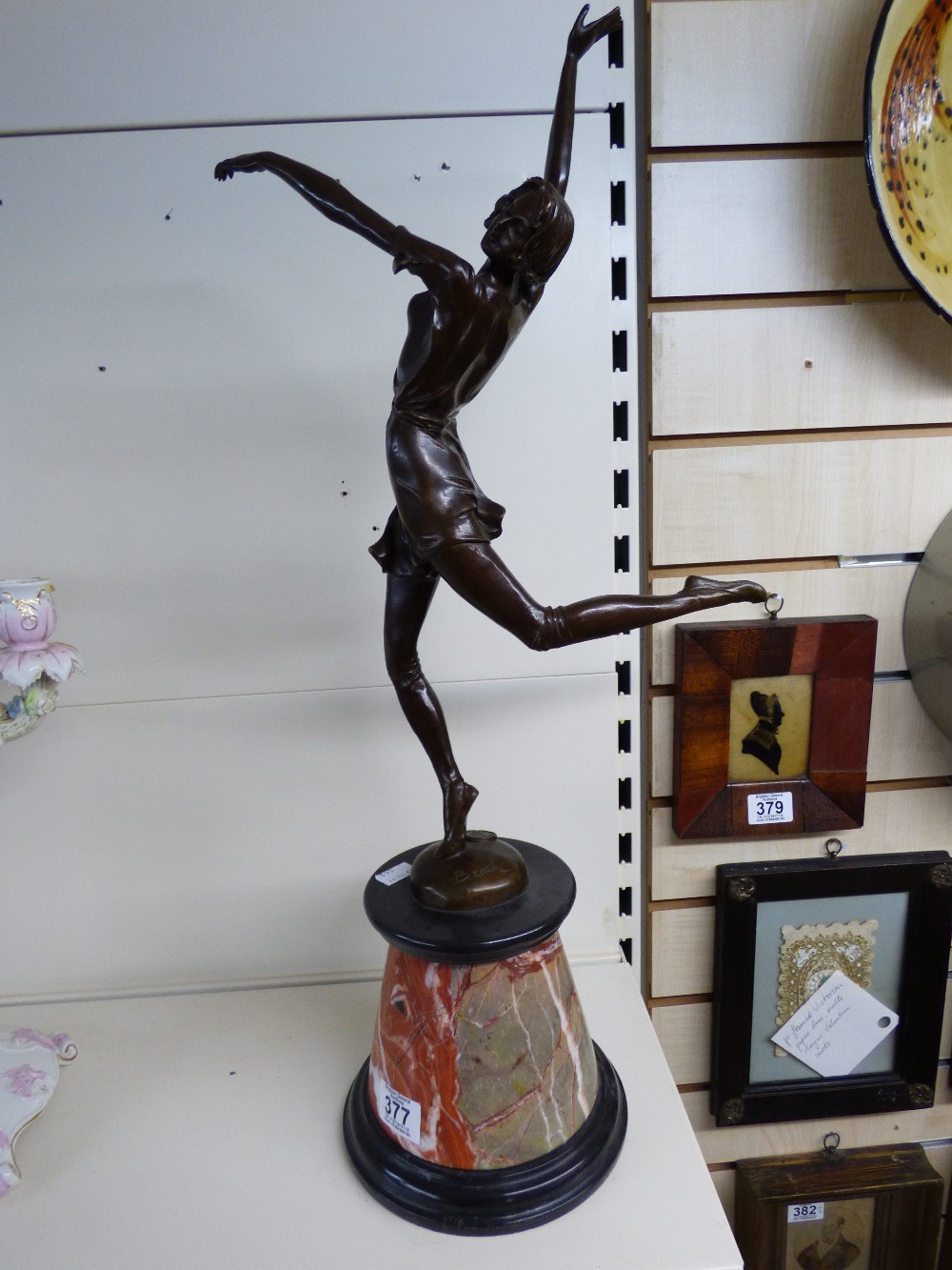 FRENCH ART DECO BRONZE OF A DANCING GIRL ON A MARBLE PLINTH. MARKED B ZACH A7255. 64CMS - Image 3 of 6