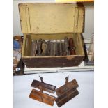 WOODEN TOOL BOX & ASSORTED MOULDING PLANES