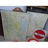 WALL HANGING METAL ROAD MAPS X 2 + ROAD SIGNS