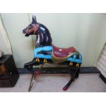 1940'S CONTINENTAL SOLID HARDWOOD CARVED CAROUSEL HORSE IN ORIGINAL PAINT ON STAND 120CM HIGH 90CM