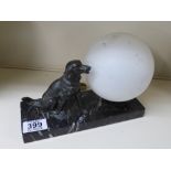 FRENCH ART DECO LAMP, DOG ON A MARBLE BASE