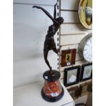 FRENCH ART DECO BRONZE OF A DANCING GIRL ON A MARBLE PLINTH. MARKED B ZACH A7255. 64CMS