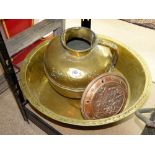 COPPER & BRASS ITEMS INCLUDING A LARGE BRASS BOWL