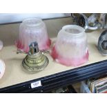 2 GLASS OIL LAMP SHADES & BURNER