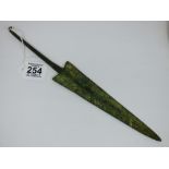 BRONZE SPEAR HEAD, OVERALL LENGTH 12 INCHES