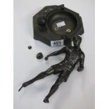 SPELTER FOOTBALL PLAYER ASHTRAY A/F