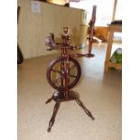 ANITQUE FRUIT WOOD SPINNING WHEEL INLAID WITH BONE