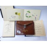 FREEMASONS LEATHER ENVELOPE BAG WITH MEMBERS BOOK & 2 SKETCH BOOKS CONTAINING WATERCOLOURS &