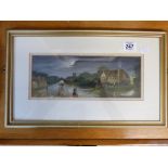 FRAMED WATER COLOUR OF A VILLAGE LANE INITIALLED DC, 47 X 28 CMS