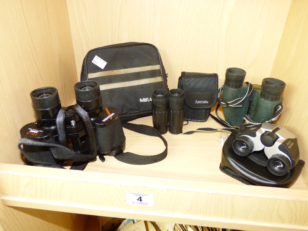 4 X PAIRS OF BINOCULARS, MOST WITH CASES