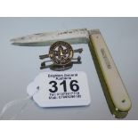 SILVER & MOTHER OF PEARL FRUIT KNIFE & BOY SCOUT BADGE