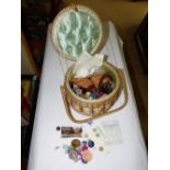 WICKER WORK BASKET & CONTENTS