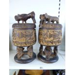 PAIR OF AFRICAN / CAMEROON LIDDED FOOD BOWLS