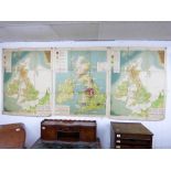 3 X 1950s LINEN BACKED WALL ATLASES OF THE BRITISH ISLES, BY GEORGE PHILIPS 88 X 111 CMS EACH