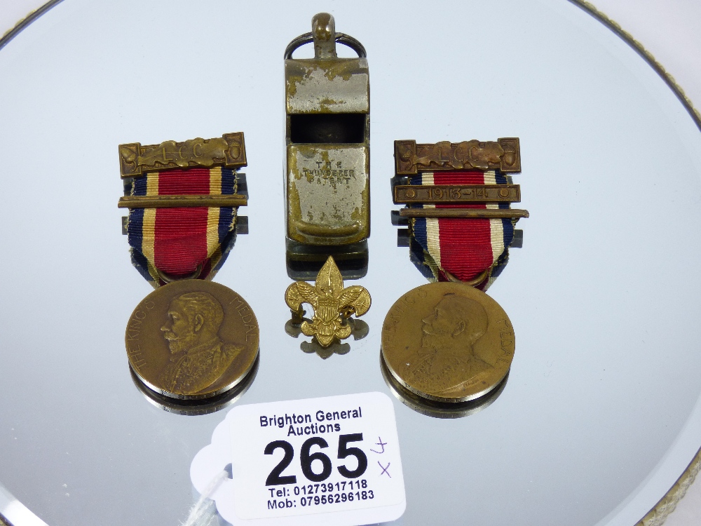 THE KINGS MEDAL X 2, 1912-13 & 1913-14. AWARDED TO F.STEEL BY THE LONDON COUNTY COUNCIL & THE