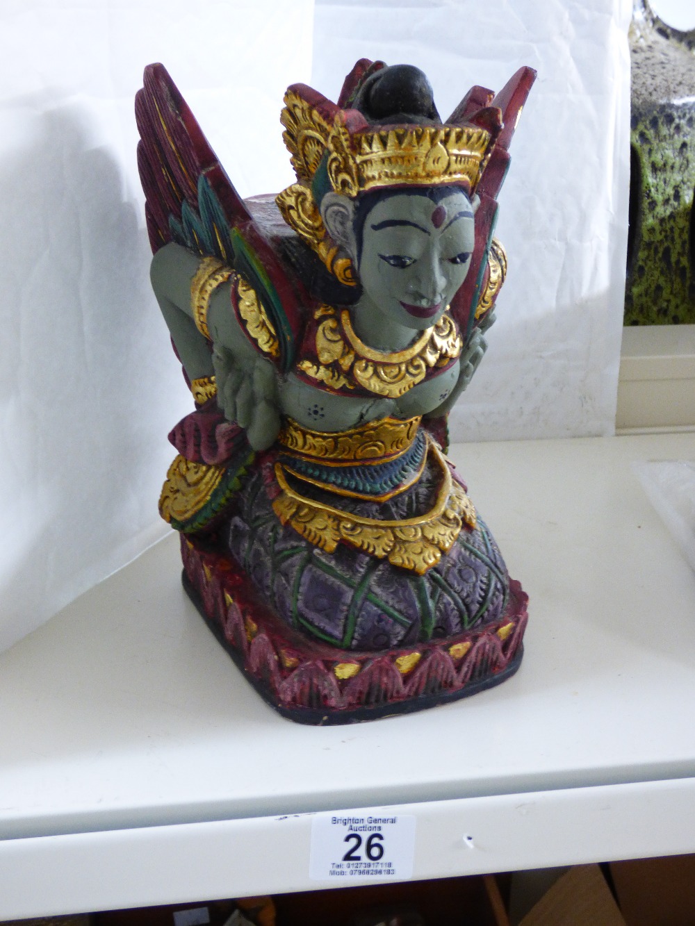 CARVED WOODEN BALINESE DEWI SRI GODDESS CANDLEHOLDER